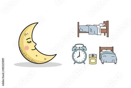 Nighttime essentials: cozy bedroom with crescent moon and sleepy decor