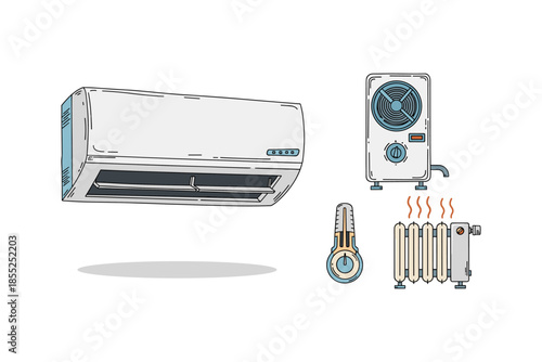 Home climate control: air conditioning and heating systems illustration