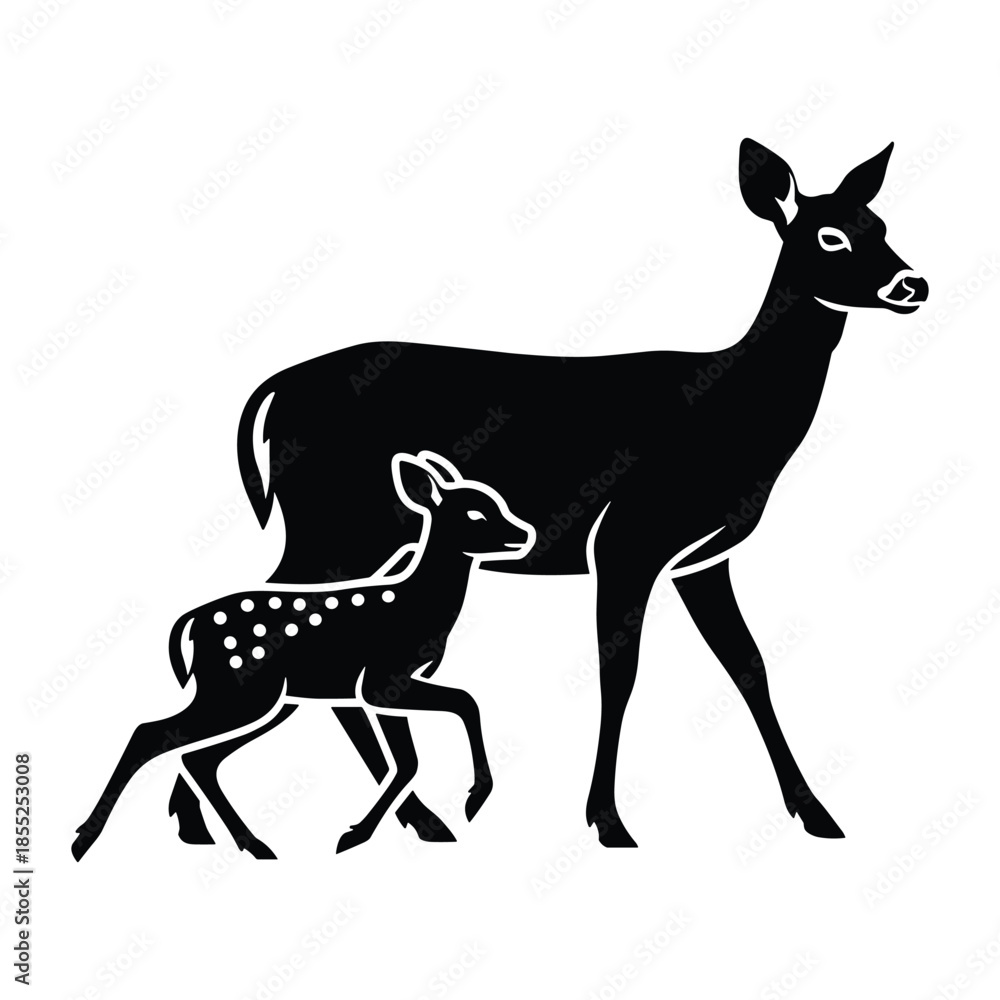 Fototapeta premium A mother deer and her spotted fawn walking together