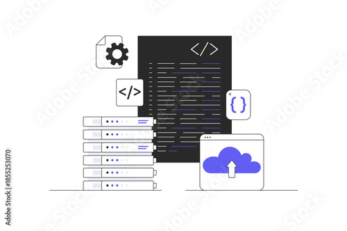 Application Programming Interface Concept, API provides an interface for communication. Software development tools, the Internet, and networks. Flat Cartoon Vector Illustration, icon Stylish abstract 
