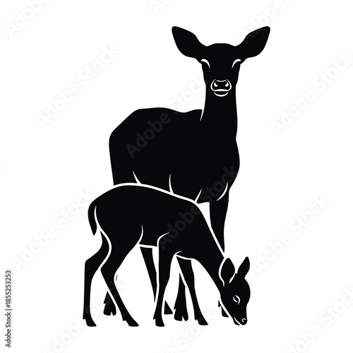 Mother deer and fawn silhouette illustration