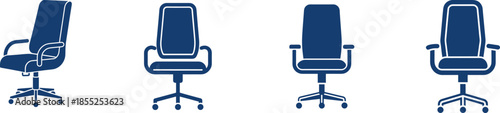 Office Chair Furniture and Ergonomic Workspace Editable Stroke Line Icon Set Vector Illustration