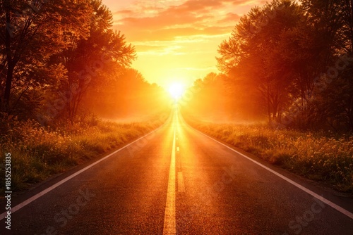 A road with a sun in the sky