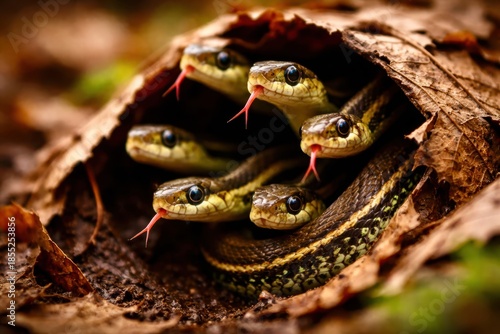 A group of snakes are in a nest