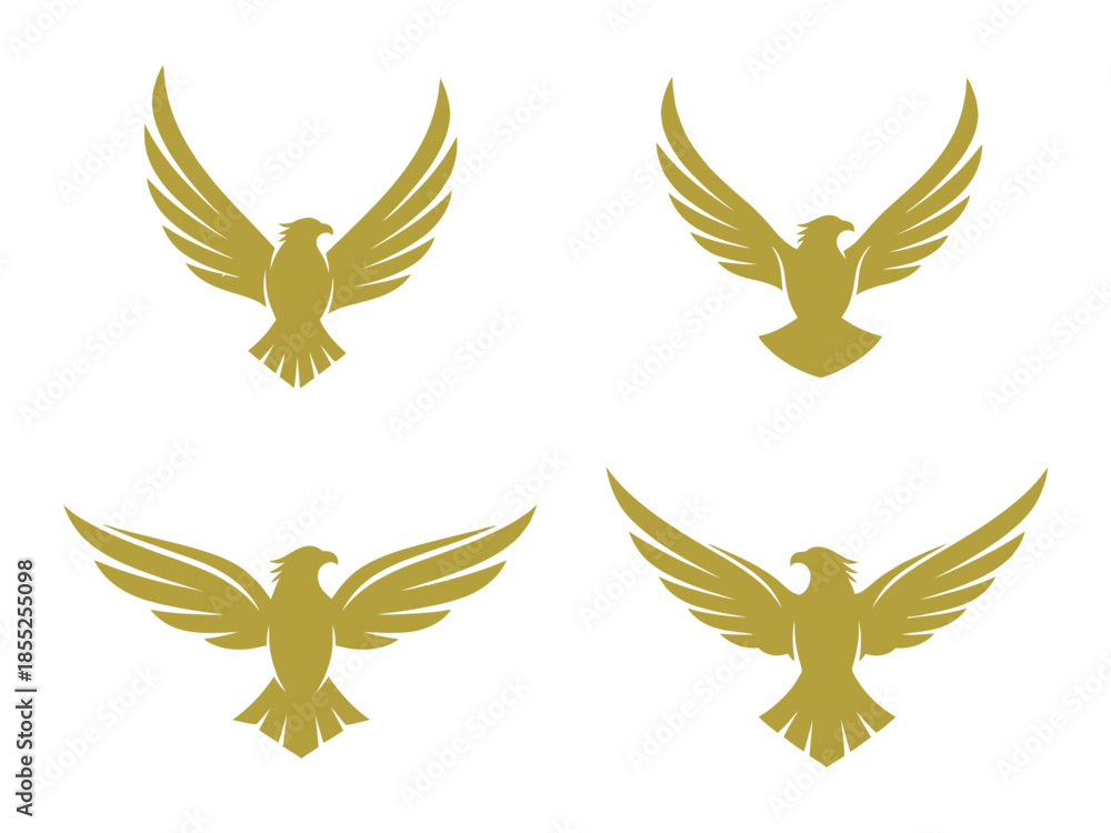 Obraz premium Golden eagle wings and bird silhouettes in a symmetrical arrangement