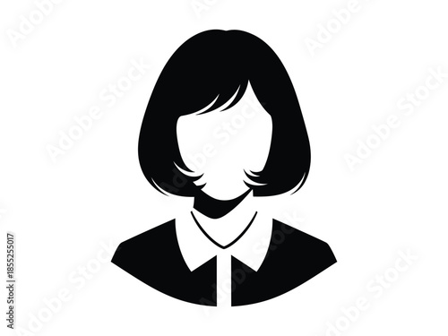 Simple black silhouette of a woman s head and shoulders with short hair