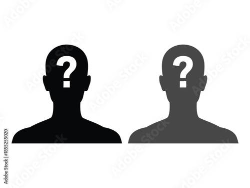 Two silhouetted heads with question marks representing anonymity and unknown identities