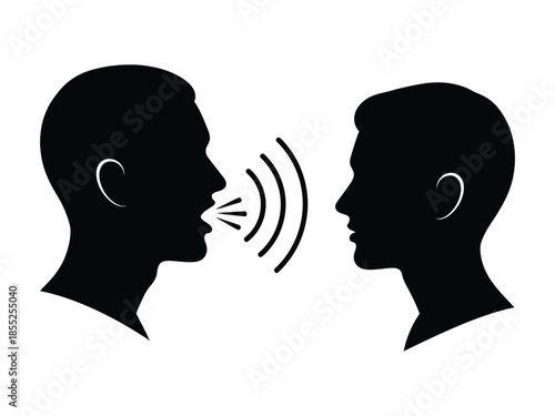 Two silhouetted heads facing each other with speech bubble illustration