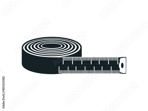 Simple black and white illustration of a measuring tape in a coiled form