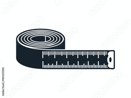 Black and white illustration of a measuring tape roll and extended tape