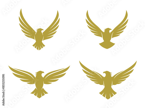 Wallpaper Mural Golden eagle wings and bird silhouettes in a symmetrical arrangement Torontodigital.ca