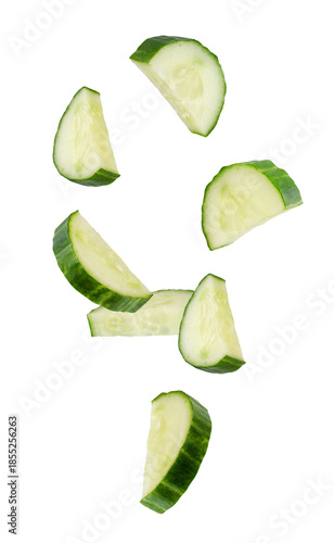 Half circles cucumber slices forming figure looks like a loop in space. Isolated not white