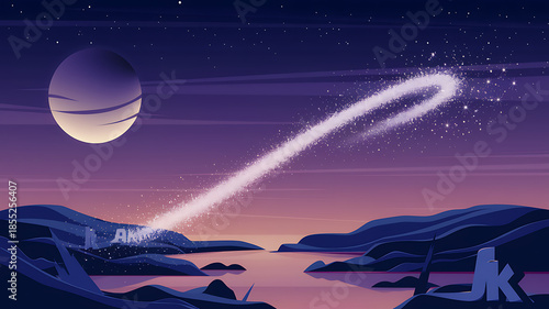 Meteor shower over mountain lake