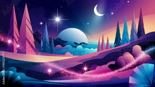 Enchanted night in a magical forest