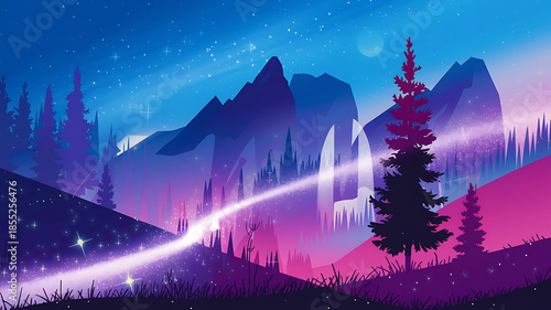 Serene night in enchanted mountains