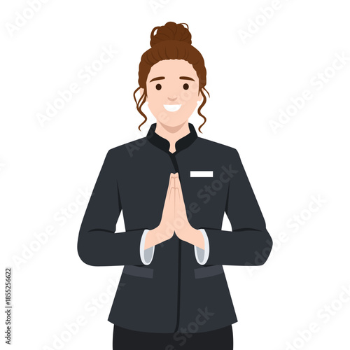 Hotel Receptionist Welcoming Gesture. Flat vector illustration isolated on white background