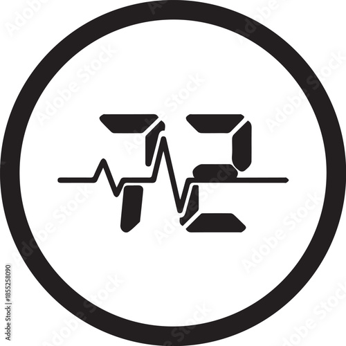 silhouette vector icon of a heartbeat line going through a numeric display on white background.
