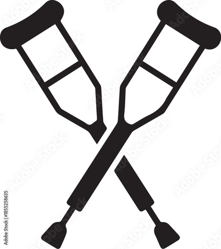  silhouette vector icon of two crossed crutches on white background