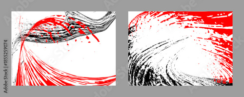 Strokes of black and red paint on a white background. Set of two templates. Graffiti element. Design template for the design of banners, posters, booklets, covers, magazines. EPS 10