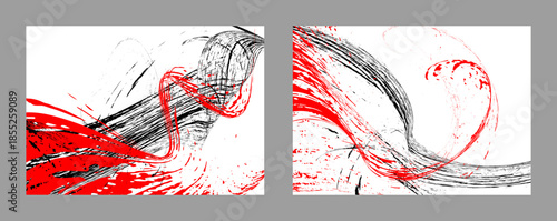 Strokes of black and red paint on a white background. Set of two templates. Graffiti element. Design template for the design of banners, posters, booklets, covers, magazines. EPS 10