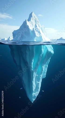  Iceberg in the ocean with a split-view (Above and underwater)