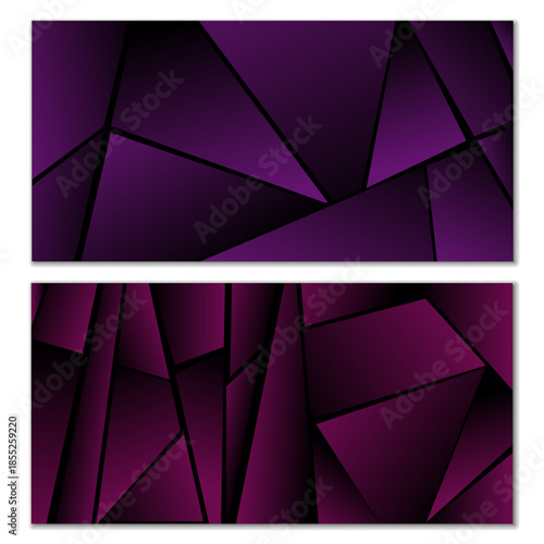 Abstract polygonal pattern. Set of two dark gradient polygonal backgrounds. Background design, cover, postcard, banner, wallpaper