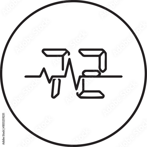  simple line vector icon of a heartbeat line going through a numeric display on white background