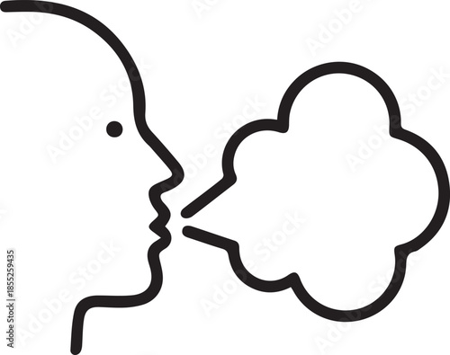 simple line vector icon of a person exhaling a cloud or bubble on white background