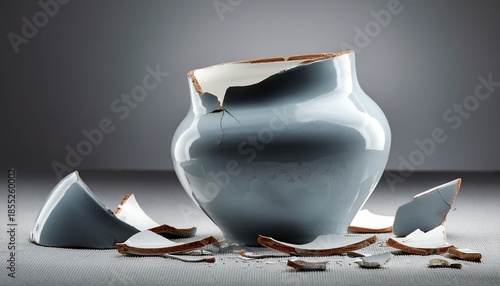 broken ceramic jar on plain background