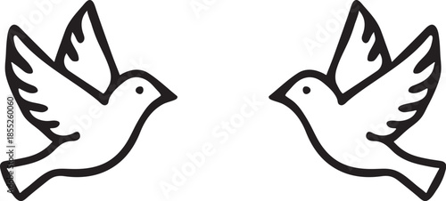  simple line vector icon of a two bird flying on white background