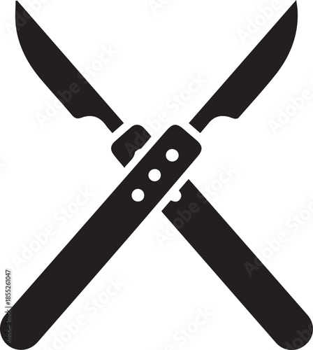  simple silhouette vector icon of a crossed surgical scalpels on white background