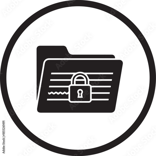  simple silhouette vector icon of a locked folder with patient records inside on white background