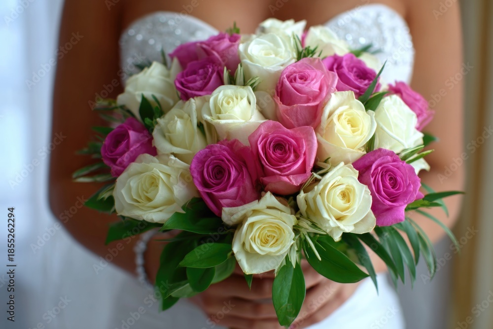 Obraz premium Bride Holding Bouquet of Roses