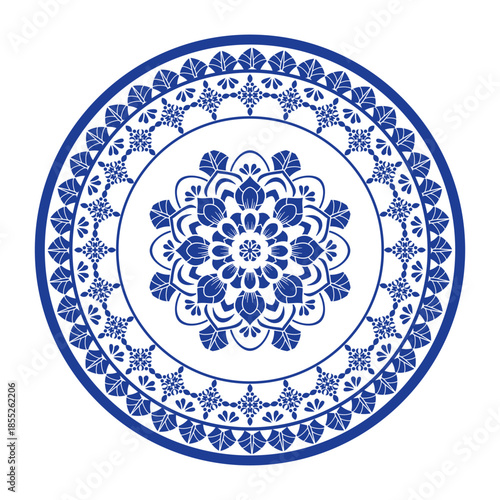 Round frame pattern floral design. ring shape. botanical, natural theme. for decoration, background, ceramic, fabric, tile. circular border.