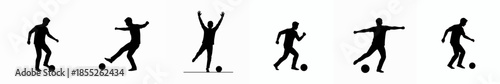 Silhouette Style Set of Football Player Action Poses Isolated on White Background