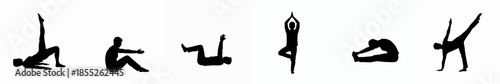 Minimalist Silhouette Different Yoga Pose Illustration on Isolated White Background