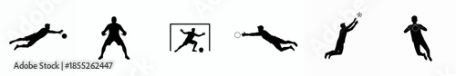 Simple Silhouette Goalkeeper Action In Different Poses Sports Illustration Set