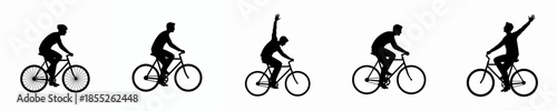 Silhouette Cyclist Riding Various Poses Road Bicycle Transportation Illustration