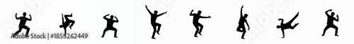 Silhouette Set of Dancing People Poses on Isolated White Background