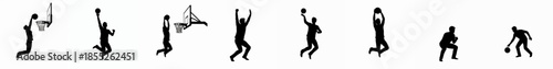 Silhouette Collection of Basketball Player in Different Action Poses Illustration