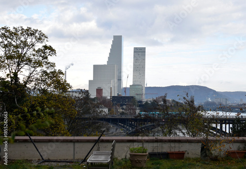 View of tall skyscrapers in Basel, Switzerland