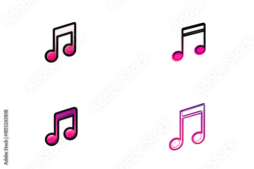 Vibrant musical note icons with glossy gradient effects for modern audio applications.