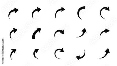 A collection of black curved arrow icons depicting rotational movement