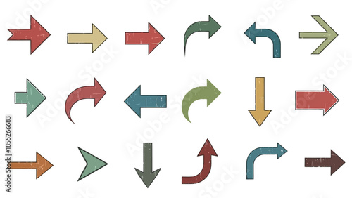 Collection of vintage style arrows pointing in various directions graphic elements