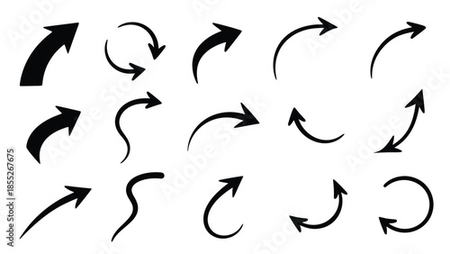 Collection of various black arrow shapes illustrating direction and movement concepts