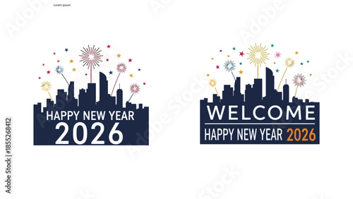 Celebratory new year designs with city skylines and festive fireworks displays