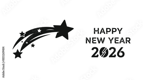 Festive new year design with shooting stars and celebratory text elements
