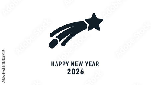 A dark blue shooting star illustration with happy new year 2026 text
