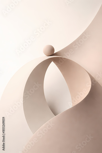 Minimal Abstract Sculpture with Soft Curves in Neutral Tones