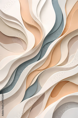 Abstract Layered Paper Cut Waves in Neutral and Soft Blue Tones